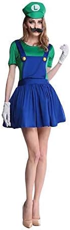 thematys Super Mario Luigi Hat + Dress + Beard + Gloves - Costume Set for Women - Perfect for Carnival & Cosplay (S, 150cm-155cm)