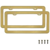 Creathome 2PCs Stainless Steel License Plate Frames with Gold Color