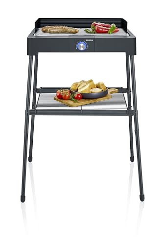 SEVERIN Standgrill mit Edelstahl-Grillrost und Standuntergestell und Ablagerost, Elektrogrill mit schnellem Grill-Start, Balkon Grill ohne Verbrennungsgefahr, Schwarz, PG 8566