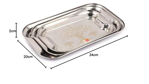 KCL Stainless Steel Lemon Laser Design Rectangle Serving Tray/platters Plate - Set of 3 - Dimensions - 26 cm, 30 cm, 34 cm. 3