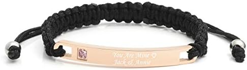 Personalized Master Free Engraving Custom His and Hers Handmade Rope Braided Nameplate ID Matching Couples Bracelets for Couples Lovers Anniversary