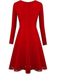 Aphratti - Vestido de punto elástico para mujer, de manga larga, ajuste de flare