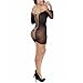 WuyiMC Women's Long Sleeved Mini Dress Seamless Hollow Out Fishnet Chemise Lingerie (Black)