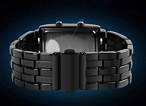 Fashion Mens Binary Sports Watch Digital LED Matrix Waterproof Outdoor Casual Black Bracelet Square Blue Backlit Watches