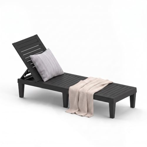 Outdoor Chaise Lounge Chair 5-Position Adjustable Backrest, Black