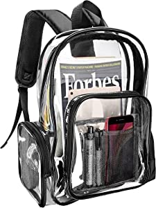 ProCase Unisex's Clear Backpack, Heavy Duty Durable Transparent Bag Military Nylon Bookbag for School Stadium, and Work, L