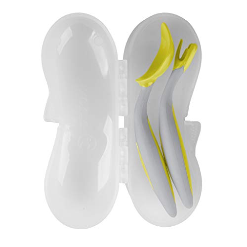b.box Toddler Easy Grip Cutlery Set with Case, Lemon Sherbet, Includes 1 Spoon and 1 Fork, BPA-Free, Phthalates & PVC Free, Dishwasher Safe