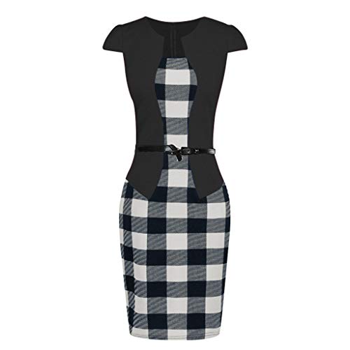 Birdfly Office Women's Plaid Patchwork Pencil Skirts Formal Working Dress with Three Quarter Sleeve Plus Size 2L 3L Black(92) Shortsleeve,2XL …