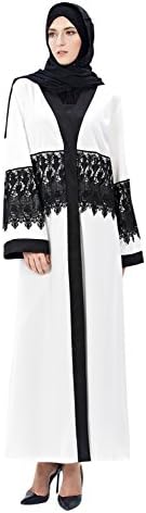 Women Lace Patchwork Front Open Kaftan Dress White size M