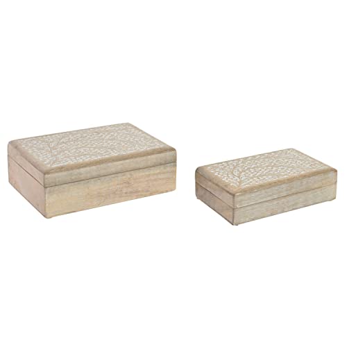 DKD Home Decor Juego de Cajas Decorativas de la Marca, Color marrón y Blanco, de Madera de Mango (25 x 17 x 8 centímetros) (2 Unidades)
