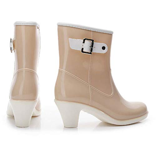 â¤Kauneusâ¤ Mid Calf Rain Boots for Women Almond Toe Waterproof Non-Slip Low Heel Pumps Ankle Booties Water Shoes Beige