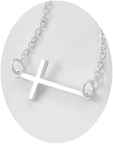 Petite Sideways Christian Cross Necklace 17" Long Silver Fashion Jewelry Boxed (#122)
