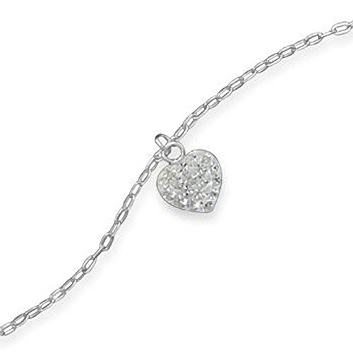 10 Inch Swarovski Crystal Heart Charm Sterling Silver Anklet/Ankle Bracelet/Ankle Chain - 925 Sterling Silver - Adjustable 9" to 10" Inch / 23 to 25 cm - Anklets for Women — image 1