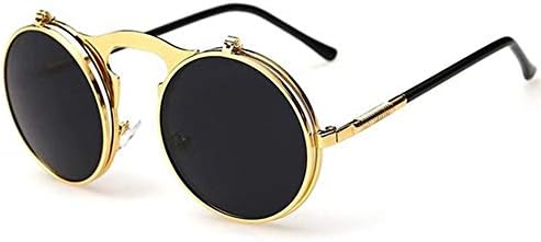 XINGMU Men Vintage Round Steampunk Sunglasses Men Small Round Flip Up Sunglasses Women Uv400