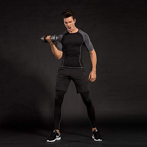 Niksa 3 Pcs Men's Workout Clothes Set with Compression Pants, Sweat-Wicking Shirt and Loose Fitting Shorts - Thumbnail 6