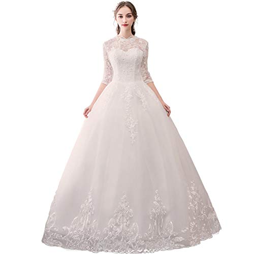 YQL Women Wedding Dress Spring and Summer New Lace Long-Sleeved Bride Wedding Dress Large Size High Waist Wedding Dress (XXL, Model 1)