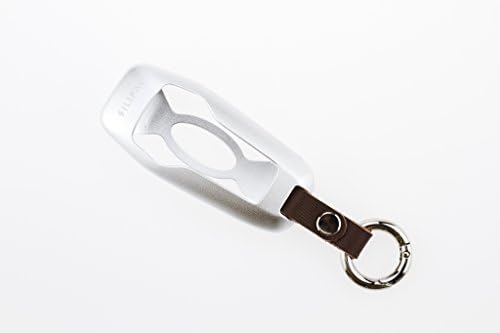 Silipac Car Keyless Entry Key Fob Aircraft Grade Aluminum Metal Protector Ford Mustang Explorer Taurus F-150 Remote Engine Start Smart Case Cover Protective Shell Skin Genuine Leather Keychain(Silver)