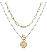 MJartoria Layered Gold Initial Pearl Necklaces for Women Layering Simulated Pearl Chain Necklace ...