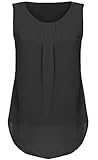 Halife Women's Casual Pleated Front Chiffon Sleeveless Blouse Tops (L, Black)