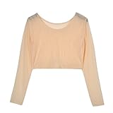 Weixinbuy Women Sheer Mesh Crop Long Sleeve Shirt Complexion