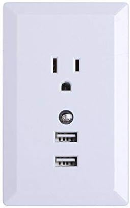 HSicily Wall Outlet Plug High Speed USB Ports Charger Socket Adapter 15 AmpTR Receptacle with LED Night Light Without Installation