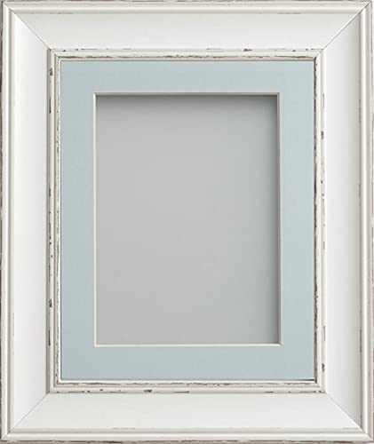 Frame Company Brooke Antique White Photo Frame, Light Blue Mount, 20x16 for A3 (16.5x11.75 inch, fitted with perspex)