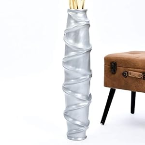 Leewadee Große Bodenvase für Dekozweige hohe Standvase Design Holzvase, Holz, 70 cm, Silver-Coloured