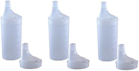 Plastic Feeding Cup with 2 LIDS, Adult Feeder Beaker with Large and Narrow spout, Hospital Mug. (3), 3 Count (Pack of 1)