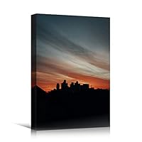 Canvas Wall Art City Sunset Bedroom Contemporary Dramatic Landscape Mountain Multicolor Photography - 12x18 inches