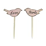 Tinksky 2pcs Love Birds Wooden Cake Topper Sticks