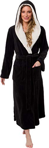 Silver Lilly Full Length Hooded Long Robe - Women's Luxury Plush Bathrobe w/Sherpa Trim Collar (Black, Small/Medium) - Thumbnail 7