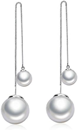 Long Chain Tassel Earrings,Prettymenny's Women's Elegant Silver Plated Pearl Drop earings (Silver)