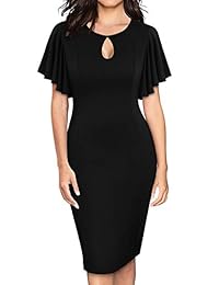 YATHON - Vestido de cóctel para mujer, estilo vintage, con mangas de volantes, con vaina y orificio para la cerradura