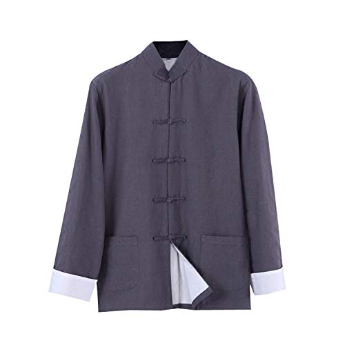 Spring Autumn Men Tops Long Sleeve Two Sided Cotton Kungfu Tang Suit Shirt XXXXL,Blackish Green,L