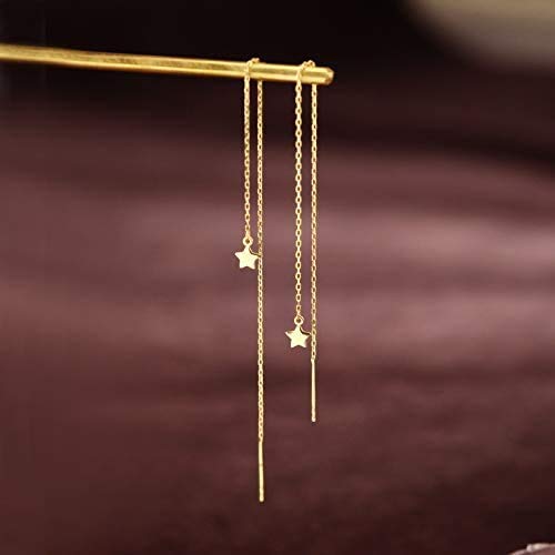 Sterling Silver Threader Tassel Earrings Star Drop Dangle Long Charm Earrings A Pair (gold)