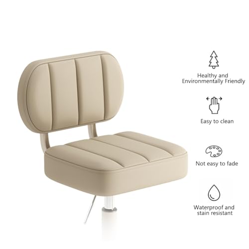 MOZOGOT PU Leather Rolling Stool with Back Rest Height Adjustable, Work Salon Drafting Swivel Task Chair with Wheels for Office Home 300lbs (Beige)