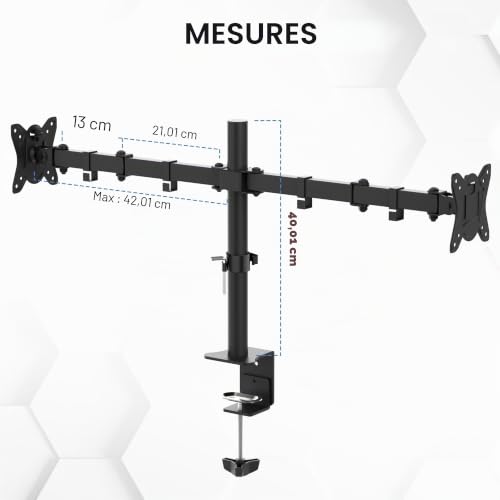 GRIFEMA GB2001-2, 2 Screen PC Monitor Stand for 13-32 Inches, PC Monitor Arm VESA 75 x 75-100 x 100 mm, 360° Rotation, ± 90° Angle Tilt, Height Adjustable, Maximum Weight 9 kg, Black