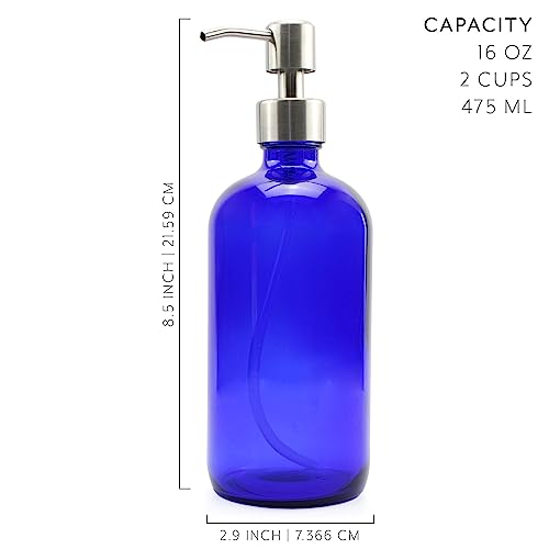 Cornucopia 16Ounce Cobalt Blue Glass Bottles w/Stainless Steel Pumps