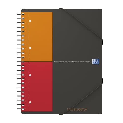 OXFORD 100100362 Meetingbook International A4 + checkered 4-fold perforated 160 sheets 2 in 1: College block and elastic band gray - clever organization for managers and executives