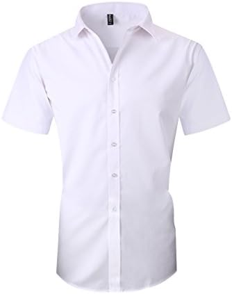 Taobian Mens Casual Business Short Sleeve Button Down Dress Shirt Slim Fit Cotton Shirts 1# White US Large(Asian Tag 4X-Large)