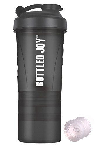 3 in 1 Protein Shaker Bottle BPA-Free Sports Water Bottle With Twist and Lock Storage Leakproof Mix Shake Bottle 20 oz 600ml Gray - Thumbnail 6