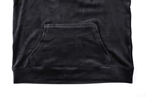 Dolcevida Women's Active Solid Velour Tracksuit Zip up Hoodie & Pullover Sweatshirts and Sweat Pant Sweatsuit (Black-Pullover, XXL)