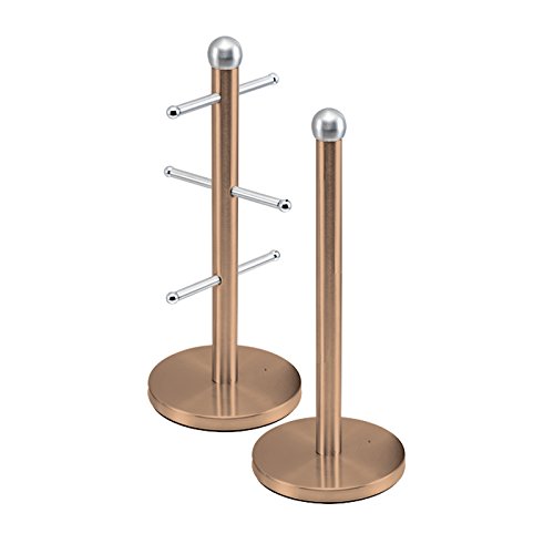 Metallic Mug Tree Cup Rack Kitchen Roll Holder Stand Set