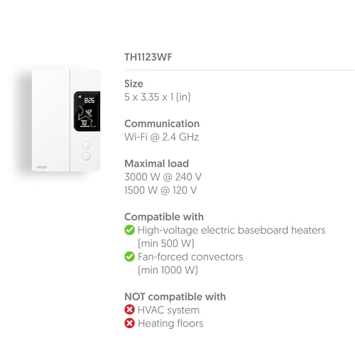 Sinopé Smart Wi-Fi Thermostat for Electric Baseboard Heating TH1123WF (Works with Amazon Alexa) 3000 W / 240 V