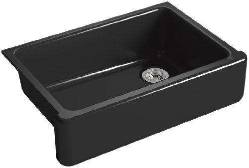 KOHLER K-5827-7 Whitehaven Farmhouse Self-Trimming Undermount Single-Bowl Sink with Tall Apron, Black KOHLER K-5827-7 Whitehaven Farmhouse Self-Trimming Undermount Single-Bowl Sink with Tall Apron, Black