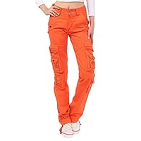 Macondoo Women Casual Athletic Outdoor Multi Pockets Loose Cargo Pant Orange S