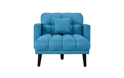 Sofamania Modern Linen Fabric Recliner Sleeper Chaise Lounge - Futon Sleeper Single Seater with Nailhead Trim (Sky Blue) - Thumbnail 2
