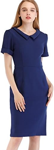 Lefancy Women's Elegant Doll Collar Short Sleeves Solid Pencil Career Work Sheath Dress for Office