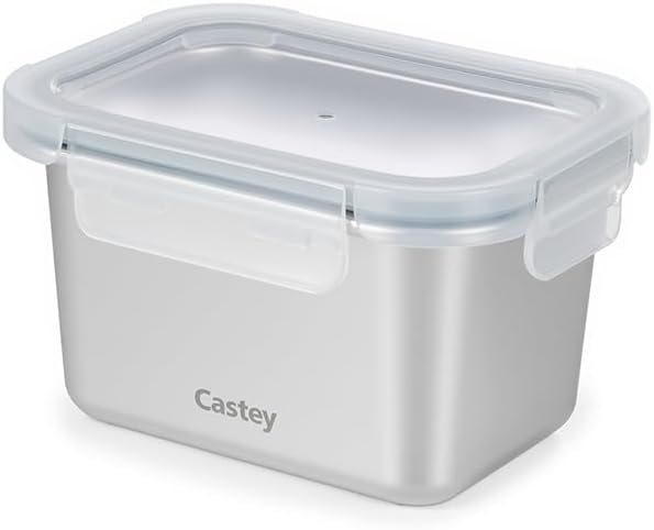 - Envase Rectangular de Acero Inoxidable, Cierre Hermético con Tapa, para Conservación de Alimentos, Tapa Libre de BPA, Diseño Antiderrames, Apto para el Lavavajillas (C-A750)