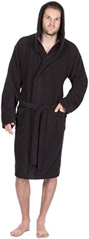 Pierre Roche Men's Towelling Bath Robe with Hood - Cotton Terry Cloth Dressing Gown